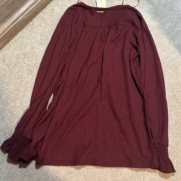 MICHAEL Michael Kors Maroon Merlot V-Neck Top XS Solid Raglan Peasant Tunic - Picture 6 of 8